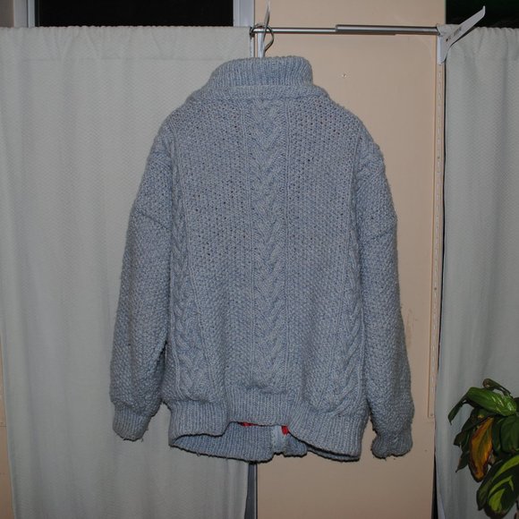 Hand Knit Heavy Thick Wool Jacket Womens Zipper Cable Chunky - Picture 6 of 13